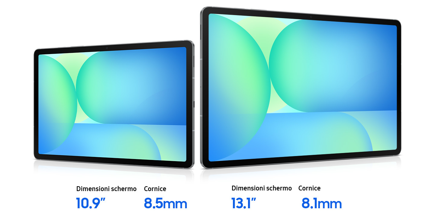 img3-galaxy-tab-s10-fe Vista frontale del Samsung Galaxy Tab S10 FE Plus con display da 13,1 pollici. e da 10,9 pollici.