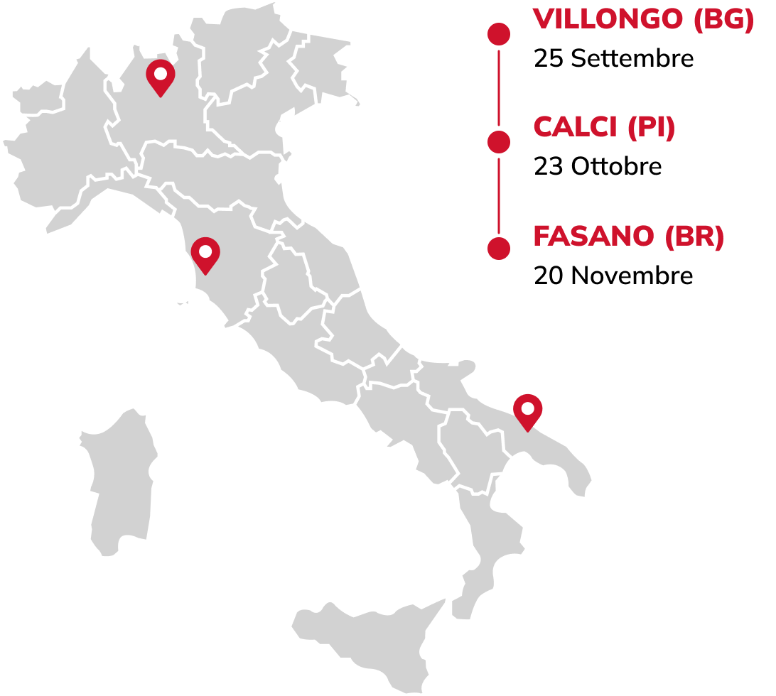 mappa che mostra le 3 date del road show 2025