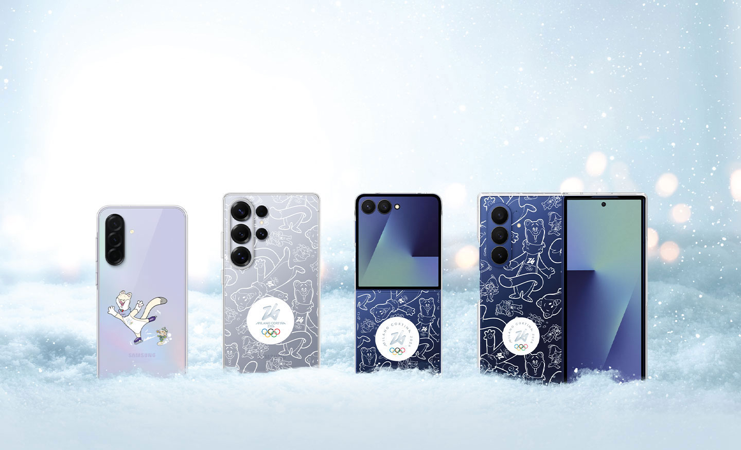 Galaxy S25, Ultra S25+, S25, Z Fold7, Z Flip7, A56 5G, A36 5G, A26 5G con cover olimpiadi cortina 2026