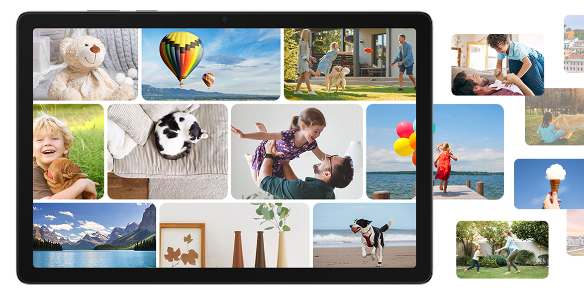 Galaxy Tab A11 con galleria foto e video visualizzata sullo schermo