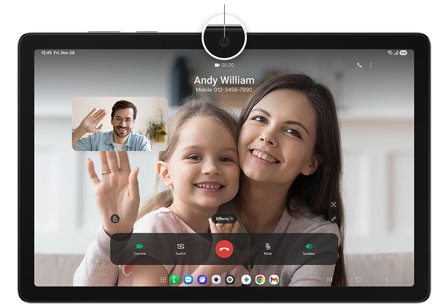 Galaxy Tab A11 con videochiamata tra due persone sullo schermo
