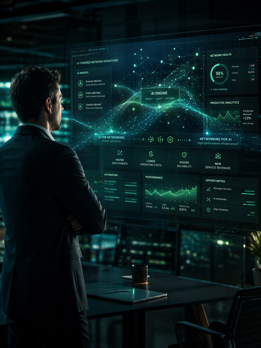 business-man-interfaccia-ai business man davanti a un'interfaccia ai